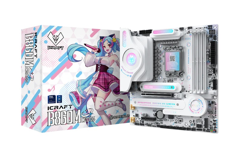 MAXSUN MS-iCraft 860M CROSS, LGA1851, B860, 4*DDR5, 4*SATA3, 2*M.2, USB 3.2, USB 2.0, Type-C, 1*PCIEx16, 1*PCIex4, HDMI+DP, mATX