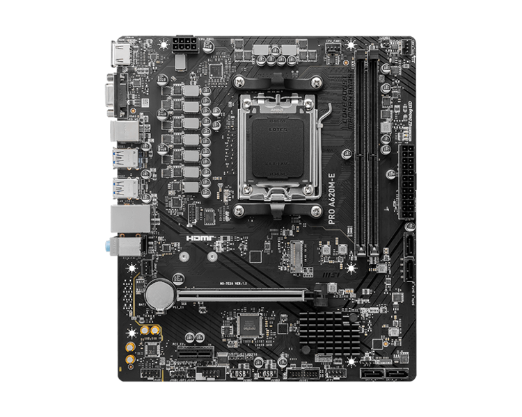 MSI PRO A620M-E,A620,AM5,2DDR5,1PCI-Ex16,1PCI-Ex1,1M.2,4SATA3,6USB3.2 Gen1,6USB2.0,HD Audio